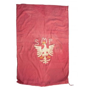 Flaga z orłem polskim ca 1918 r. - SMP i orzeł w koronie.