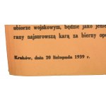 Afisz -nakaz zdania polskich mundurów, Kraków, 20 listopada 1939r