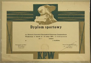 Dyplom Zawody Narciarskie Kolejowego Przysposobienie Wojskowe Zakopane 1938r.