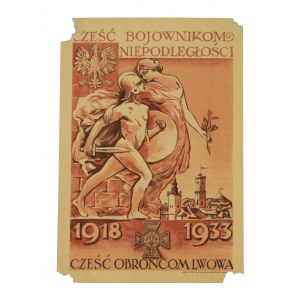 Rudolf Meczicki, Honoring the Fighters of Independence! Paper sticker, Lviv, 1918 - 1933r