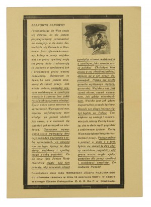 Ulotka z przemówieniem marszałka Piłsudskiego, 1927r