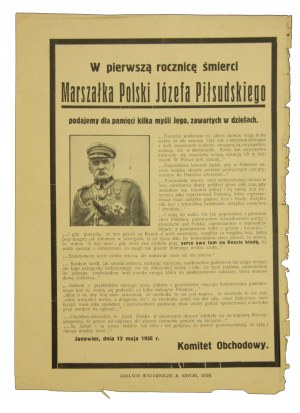Ulotka I rocznica śmierci J. Piłsudskiego wyd. Janowiec 12 maja 1936r.