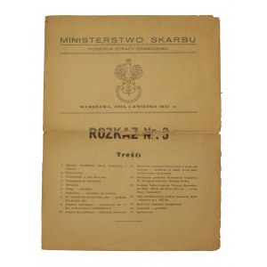 Rozkaz nr 3 Komendy Straży Granicznej. Warszawa, 1937r.