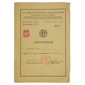 Certificate of completion of OPLG course, Lviv, 1937r
