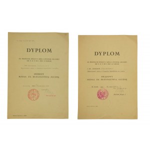 Two certificates of awarding medals, bronze and silver, For long service 1938r