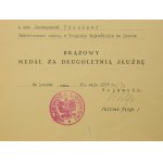 Dwa dyplomy nadania medali, brązowego i srebrnego, Za długoletnią służbę 1938r