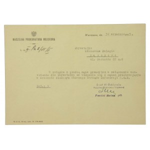 Zezwolenie Naczelnej Prokuratury Wojskowej, 1955r dla żony Marszałka Żymierskiego