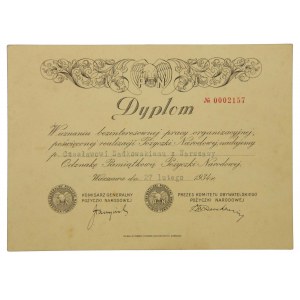 Diploma of the National Loan Commemorative Badge 1934 For the organizers....