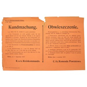 C und K Bekanntmachung - Requisition von Querns, Kielce, 1917