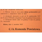 Obwieszczenie c i k - rekwizycja żaren, Kielce, 1917r