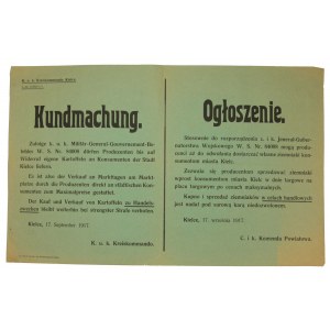 Notice c and k - potato trade, Kielce, 1917r