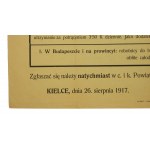 Announcement of the ck employment office, Kielce, 1917r