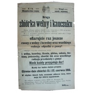 Obwieszczenie Ministerstwa Wojny - zbiórka tkanin, 1916r