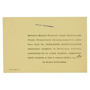 Zaproszenie - 10 rocznica urzędowania prezydenta Mościckiego, 1938r, Zamek Królewski