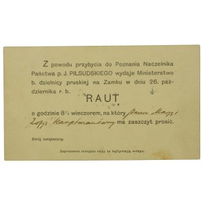 Zaproszenie imienne na raut - J.Piłsudski, Poznań