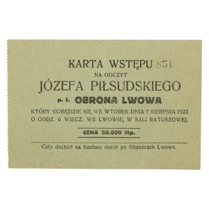 Bilet wstępu na odczyt Józefa Piłsudskiego, Lwów, 1923r