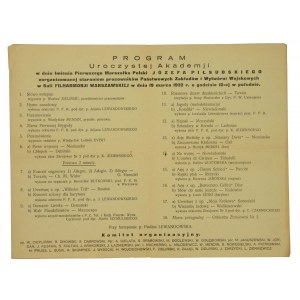 Program uroczystej akademii w dniu imienin marszałka Piłsudskiego, 1932r