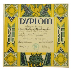 Dyplom zawody strzeleckie Związku Strzeleckiego, Kraków, 1935r