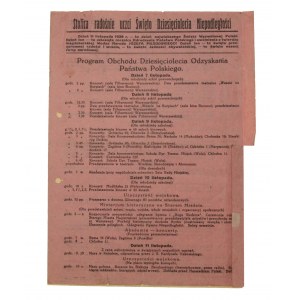 Program of the Celebration of the Tenth Anniversary of the Polish State on November 11, 1928, Warsaw.