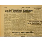 Die Tageszeitung Wieczór Warszawski - 17. August 1939 mit dem Nachruf auf Wojciech Korfanty