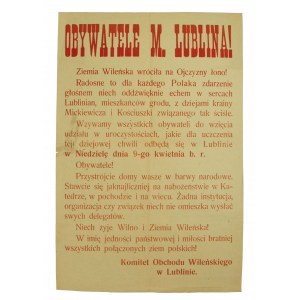 Afisz-uroczystości przyłączenia Wilna, Lublin, II RP