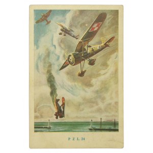 Pocztówka propagandowa, myśliwiec PZL P 24, II RP