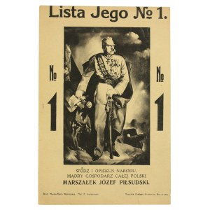 Ulotka wyborcza lista nr 1, wybory do sejmu, J.Piłsudski
