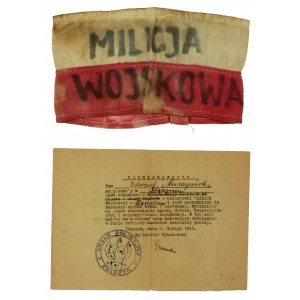 Opaska MILICJA WOJSKOWA z zaświadczeniem, Zbąszyń 1945r