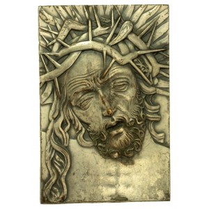 Plakieta głowa Chrystusa, brąz srebrzony, Mennica P. J.Aumiller