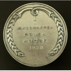 Medaille - Länderspiel zwischen Polen und Norwegen 1938, Silber 925 g