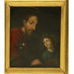 Saint Joseph with Christ- oil copper sheet, 18th century