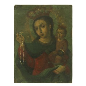 Madonna z różańcem- olej blacha miedź, XVIII w