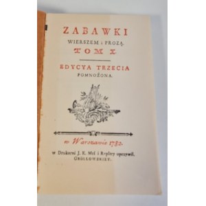 KARPIŃSKI Franciszek - ZABAWKI WIERSZEM I PROZĄ [Spielzeug in Versen und Strophen] Reproduktion der Erstausgabe Warschau 1782