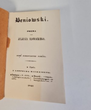 SŁOWACKI Juliusz - BENIOWSKI Reprodukcja pierwodruku Lipsk 1840