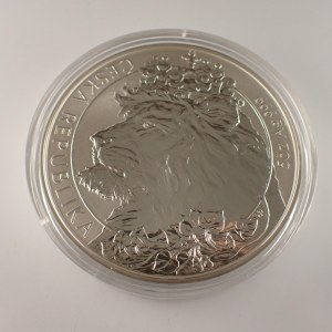 Stříbrná 5 oz investiční mince Český lev 2021 reverse proof, 155.5g, 65 mm, Ag 999,