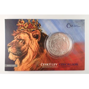 Stříbrná 2 oz investiční mince Český lev 2021, 62.2g, 37mm, číslo 845, Ag 999,