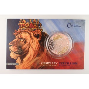 Stříbrná 1 oz investiční mince Český lev 2021, 31.1g, 37mm, selektivní pokov, číslo 928, Ag 999...