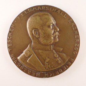 Rakousko - Uhersko / AE med. FRIEDRICH, Feldmarschall, Erzherzog, Herzog von Teschen. 1914, dírka, hrany, bronz...