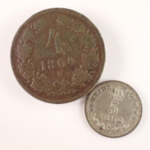 Rakouská konvenční a spolková měna / 5 Krejcar 1859 A, 4 Krejcar 1864 B, 2 ks