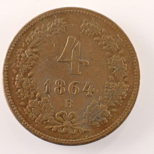 Rakouská konvenční a spolková měna / 4 Krejcar 1864 B, skvr., Cu,