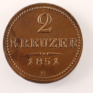 Rakouská konvenční a spolková měna / 2 Krejcar 1851 B, Cu,