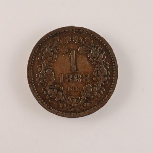 Rakouská konvenční a spolková měna / 1 Krejcar 1868 KB, Cu,
