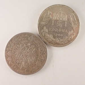 Korunová měna [1892 - 1918] / 5 Koruna 1900 K.B. 1/1, 1900 b.z. -2/2-, Ag, 2 ks