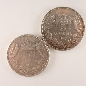 Korunová měna [1892 - 1918] / 5 Koruna 1900 K.B. -1/1-, 1907 K.B. -1/1-, Ag, 2 ks