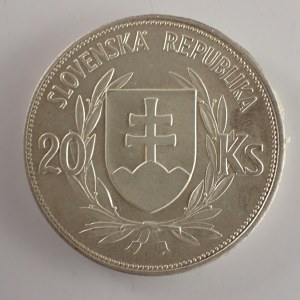 Období 1939-1945 - Slovenský štát / 20 Ks 1939 Tiso, na části hrany lepidlo, Ag,