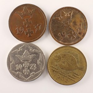 Gdaňsk / 5 Pfennig 1923, 1932 Pfennig 1937 x2, 4 ks