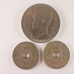 Belgie / 5 Francs 1932 1932, 10 Centimes 1905 x2, 3 ks