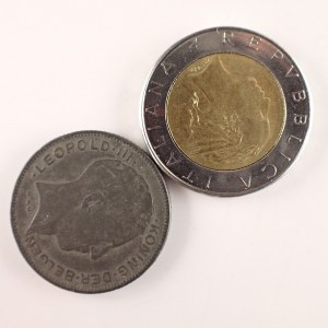 Belgie / 5 Frank 1941 (Zn), Itálie - 500 Lira 1984, 2 ks