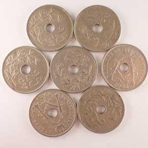 Belgie / 25 Centimes 1913, 1920, 1921, 1922, 1923, 1926, 1927, Ni, 7 ks