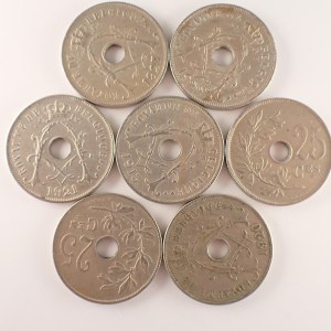 Belgie / 25 Centimes 1913, 1920, 1921, 1922, 1923, 1926, 1927, Ni, 7 ks